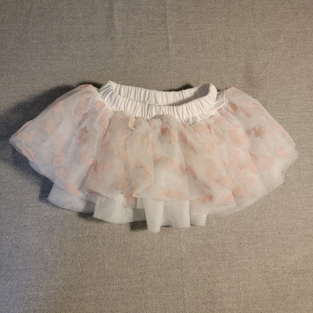 Bunny Patterned Baby Essentials Tulle Layered Tutu Skirt Kids 9M White Excellent